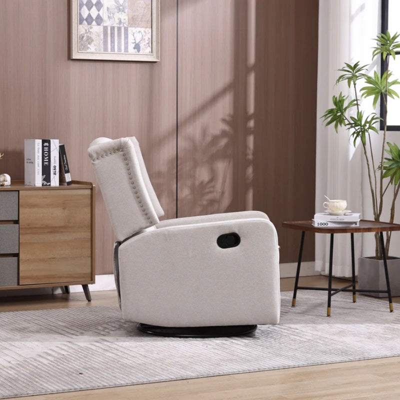COOLMORE Rocking Recliner Chair,360 Degree Swivel Nursery Rocking Chair,Glider Chair,Modern Small Rocking Swivel Recliner Chair for Bedroom,Living Room Chair Home Theater Seat (Beige)-海智集-Default-