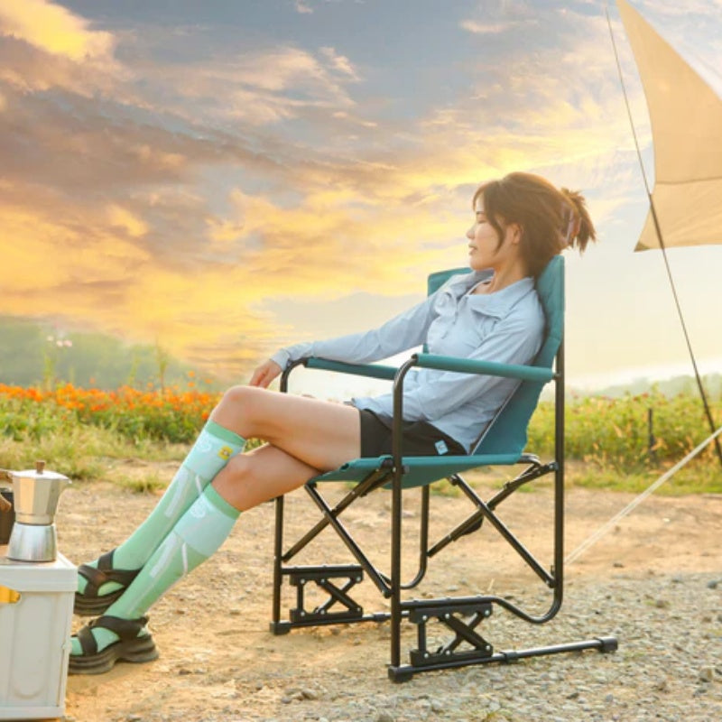 Outdoor Freestyle Rocker Camping Chair Portable Folding Rocking Chair with Solid, Durable Armrests, Drink Holder & Comfortable Backrest -Blue-海智集-Default-