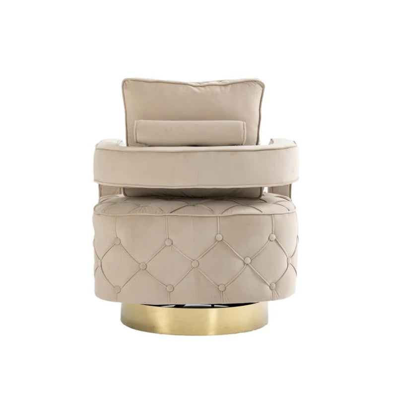Swivel Accent Chair - Modern Accent Chair with Pillow, Velvet Armchair Side Chair with Tufted Button for Living Room, Bedroom, Office(Beige)-海智集-Default-