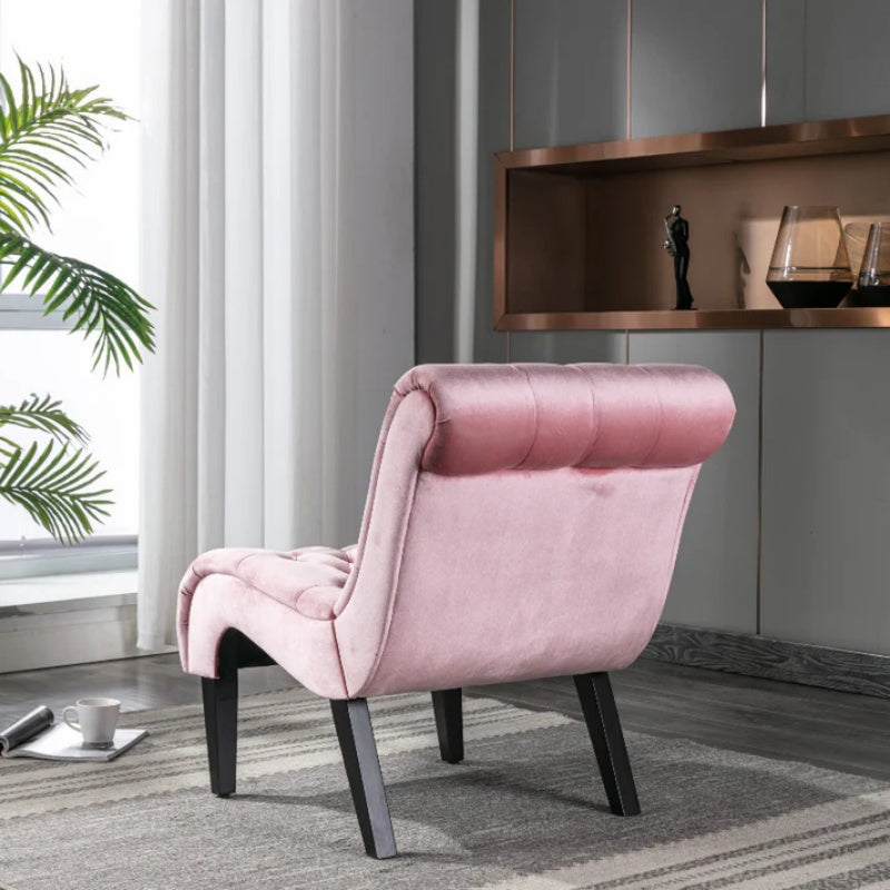 COOLMORE Modern Velvet Armless Accent Living Room Chair / Leisure Chair,Upholstered Fabric Button Comfortable Chair with Wooden Legs for Bedroom, Living Room, Office (Pink Velvet)-海智集-Default-