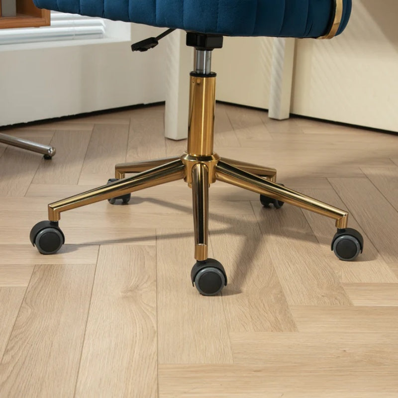 Modern Velvet Home Office Desk Chair with Adjustable Height and Swivel Wheels in Navy-海智集-Default-