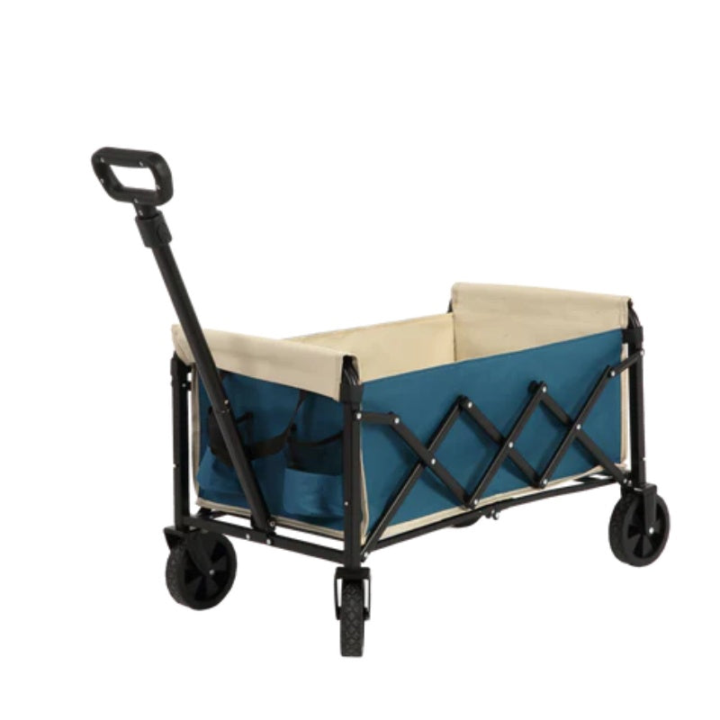 Lightweight Portable Heavy Duty Folding Beach Wagons with Wheels - Outdoor Utility Carts for Grocery, Camping, Shopping, Sports, Garden with Large Capacity - Blue-海智集-Default-