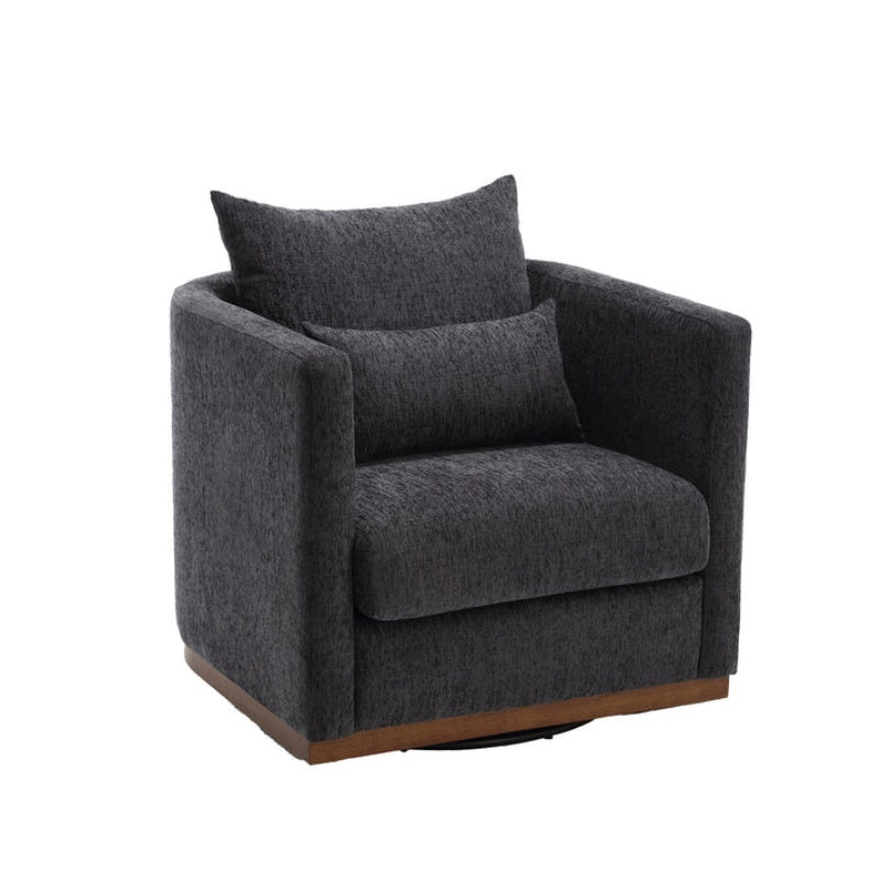 COOLMORE Swivel Barrel Chair, Comfy Round Accent Sofa Chair for Living Room, 360 Degree Swivel Barrel Club Chair, Leisure Arm Chair for Nursery, Hotel, Bedroom, Office, Lounge (Carbon Black Chenille)-海智集-Default-