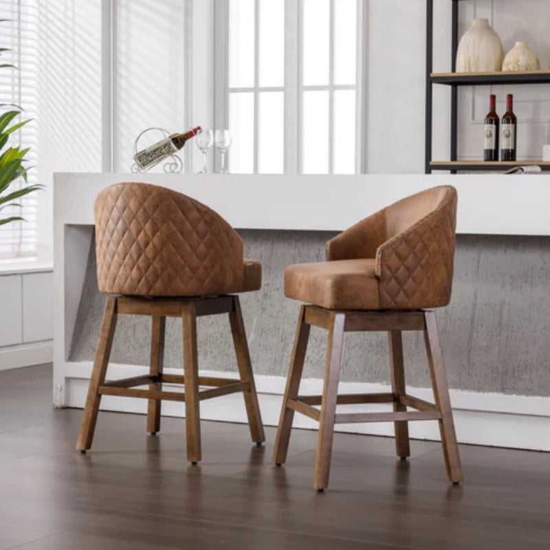 COOLMORE Bar Stools Set of 2 Counter Height Chairs with Footrest for Kitchen, Dining Room And 360 Degree Swivel-海智集-Default-