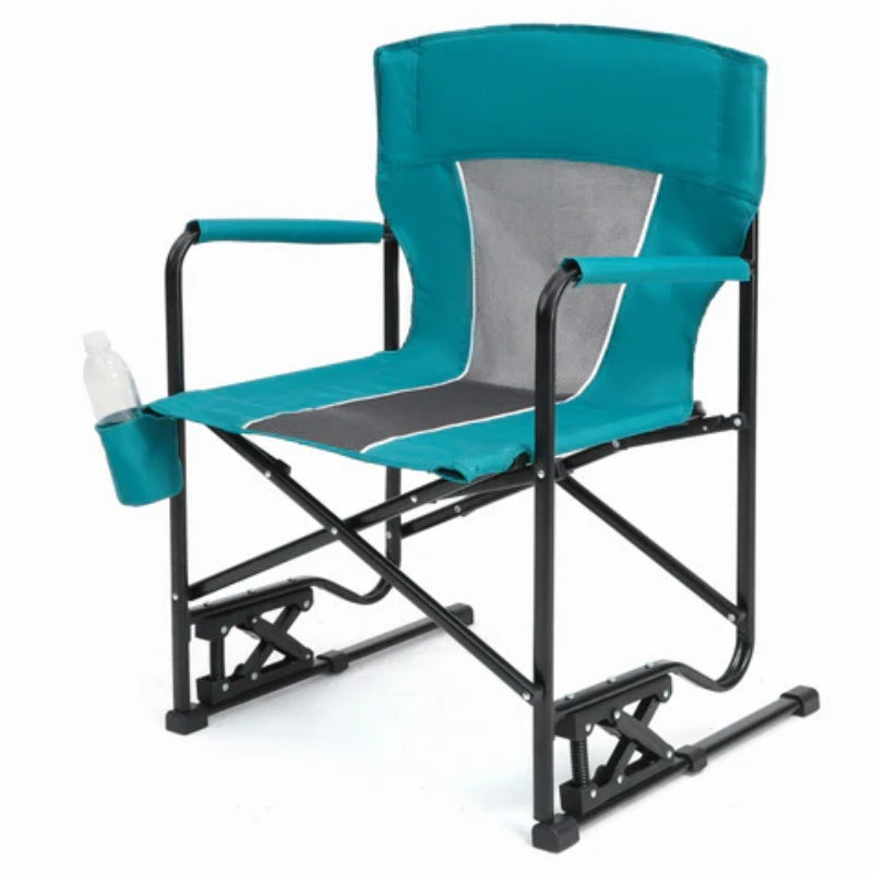 Outdoor Freestyle Rocker Camping Chair Portable Folding Rocking Chair with Solid, Durable Armrests, Drink Holder & Comfortable Backrest -Blue-海智集-Default-