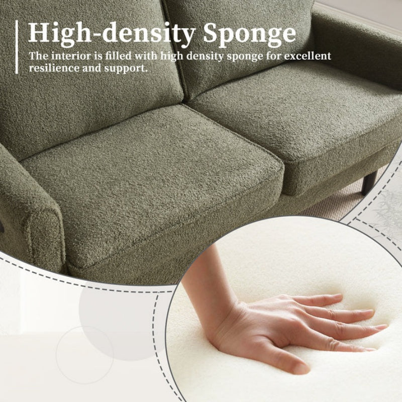 Mid Century Modern Loveseat Sofa with USB Ports, Removable Pillow Cover, Green Boucle Fabric, 56.3 Inches-海智集-Default-