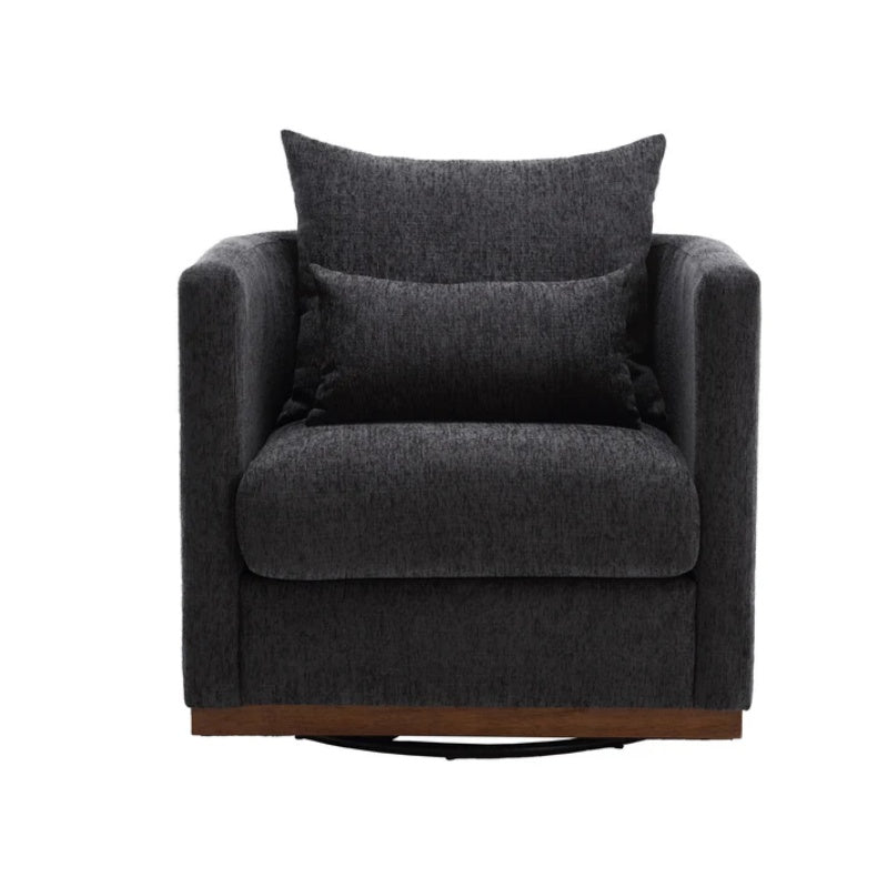 COOLMORE Swivel Barrel Chair, Comfy Round Accent Sofa Chair for Living Room, 360 Degree Swivel Barrel Club Chair, Leisure Arm Chair for Nursery, Hotel, Bedroom, Office, Lounge (Carbon Black Chenille)-海智集-Default-