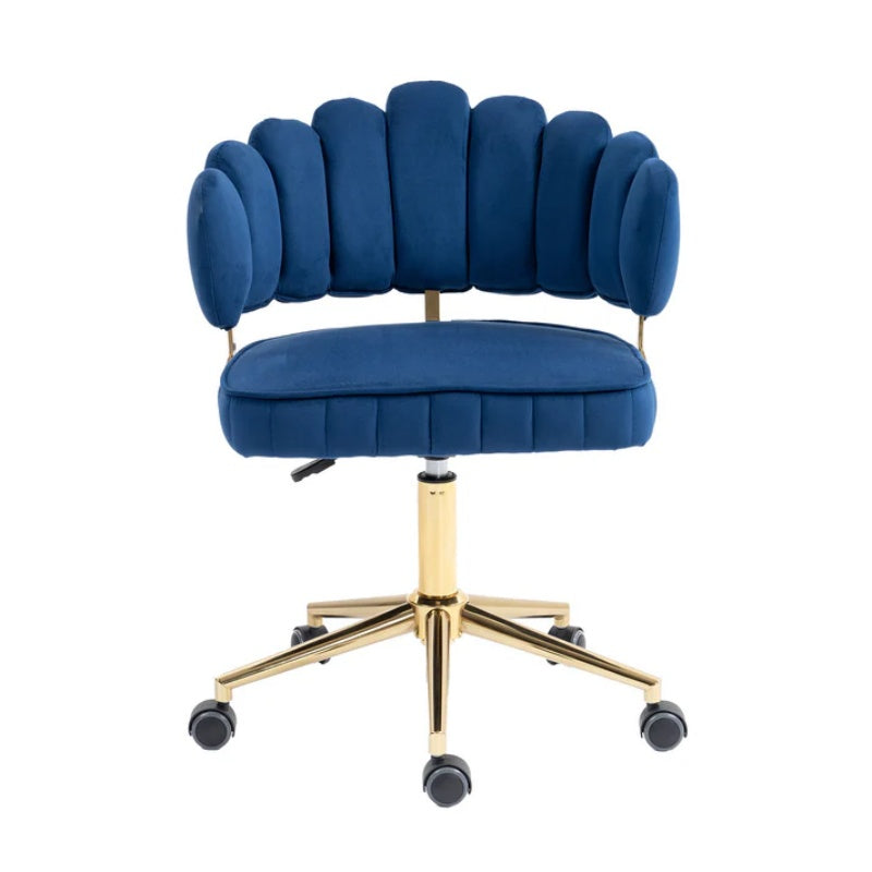 Modern Velvet Home Office Desk Chair with Adjustable Height and Swivel Wheels in Navy-海智集-Default-