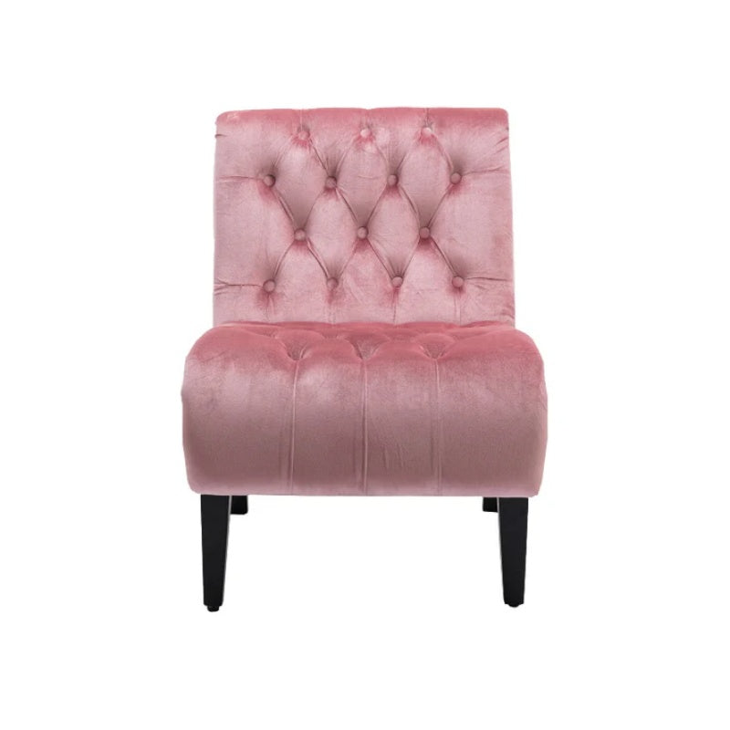 COOLMORE Modern Velvet Armless Accent Living Room Chair / Leisure Chair,Upholstered Fabric Button Comfortable Chair with Wooden Legs for Bedroom, Living Room, Office (Pink Velvet)-海智集-Default-