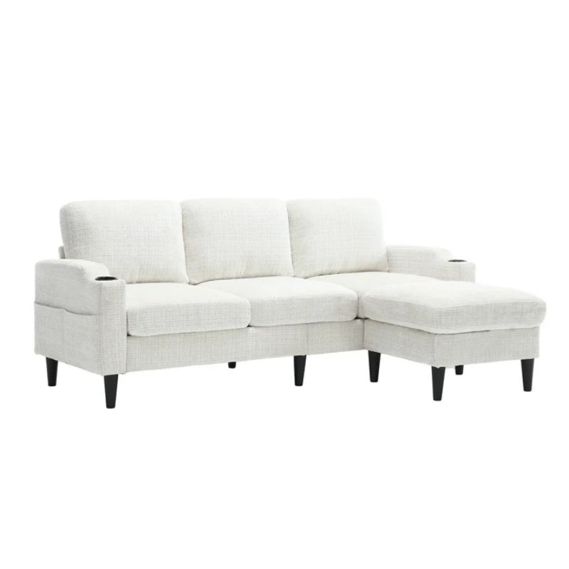 UNITED WE WIN Sofa for three, solid wood frame, Chenille fabric, side pocket, with two cup holders, footstool with storagestorage sofa /Living room sofa cozy sectional sofa-海智集-Default-
