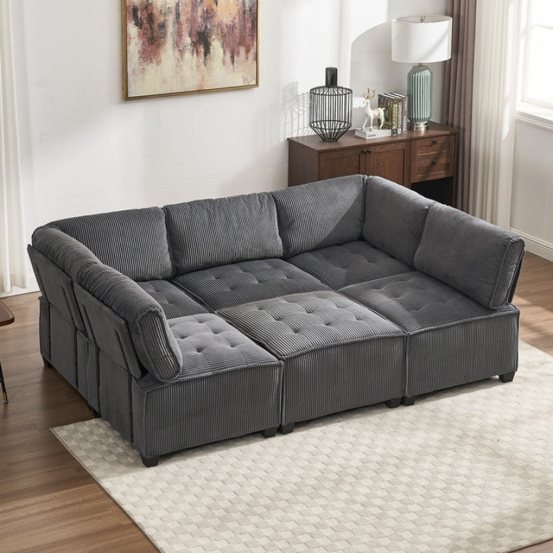 UNITED WE WIN Modular Sectional Sofa U Shaped Modular Couch with Reversible Chaise Modular Sofa Sectional Couch,6- Seat Convertible Sofa,Fit for Living Room-海智集-Default-