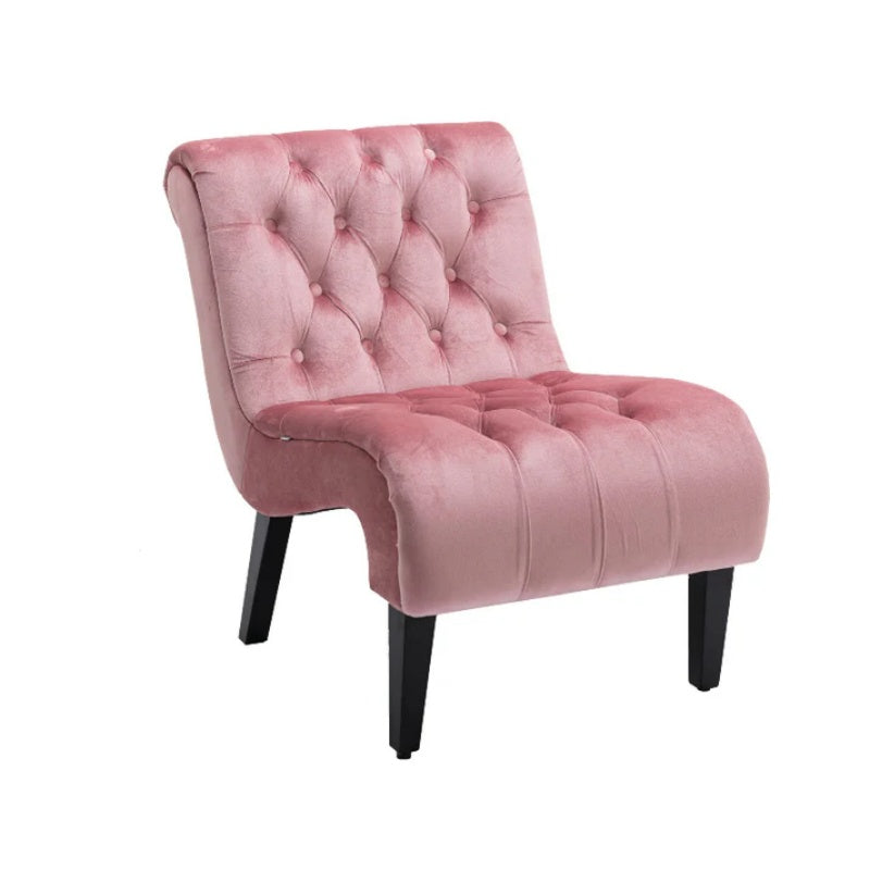 COOLMORE Modern Velvet Armless Accent Living Room Chair / Leisure Chair,Upholstered Fabric Button Comfortable Chair with Wooden Legs for Bedroom, Living Room, Office (Pink Velvet)-海智集-Default-