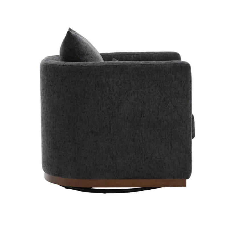COOLMORE Swivel Barrel Chair, Comfy Round Accent Sofa Chair for Living Room, 360 Degree Swivel Barrel Club Chair, Leisure Arm Chair for Nursery, Hotel, Bedroom, Office, Lounge (Carbon Black Chenille)-海智集-Default-