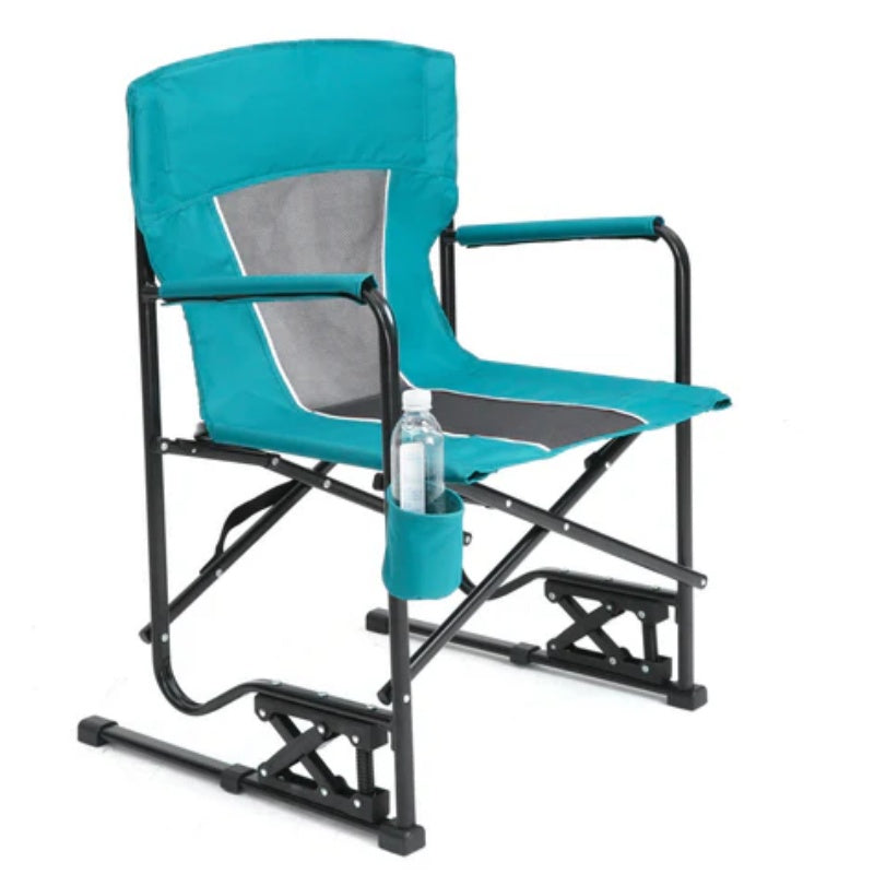 Outdoor Freestyle Rocker Camping Chair Portable Folding Rocking Chair with Solid, Durable Armrests, Drink Holder & Comfortable Backrest -Blue-海智集-Default-
