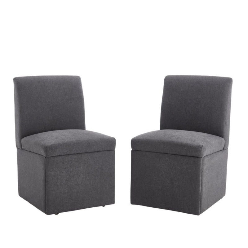 COOLMORE 360 Degree Swivel Upholstered Dining Chairs Set of 2 Swivel Dining Room Chairs Kitchen Chairs Casters & Storage Comfy Modern Rolling Chair for Living Room Fabric Armless Chair-海智集-Default-