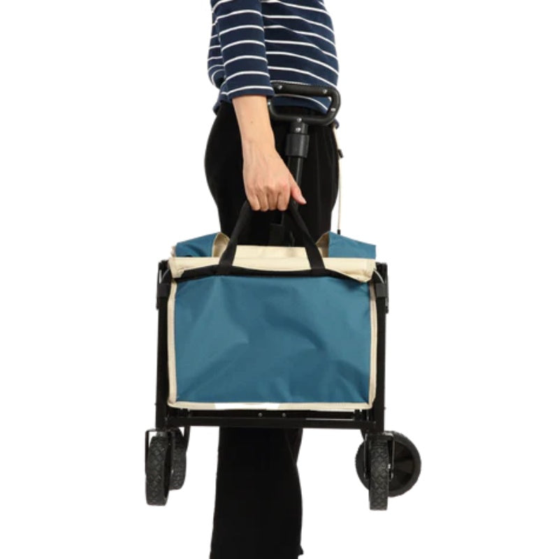 Lightweight Portable Heavy Duty Folding Beach Wagons with Wheels - Outdoor Utility Carts for Grocery, Camping, Shopping, Sports, Garden with Large Capacity - Blue-海智集-Default-