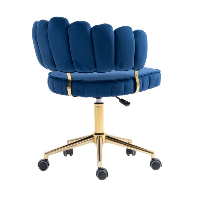 Modern Velvet Home Office Desk Chair with Adjustable Height and Swivel Wheels in Navy-海智集-Default-