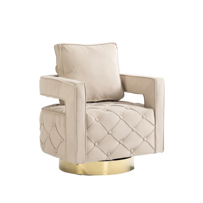 Swivel Accent Chair - Modern Accent Chair with Pillow, Velvet Armchair Side Chair with Tufted Button for Living Room, Bedroom, Office(Beige)-海智集-Default-