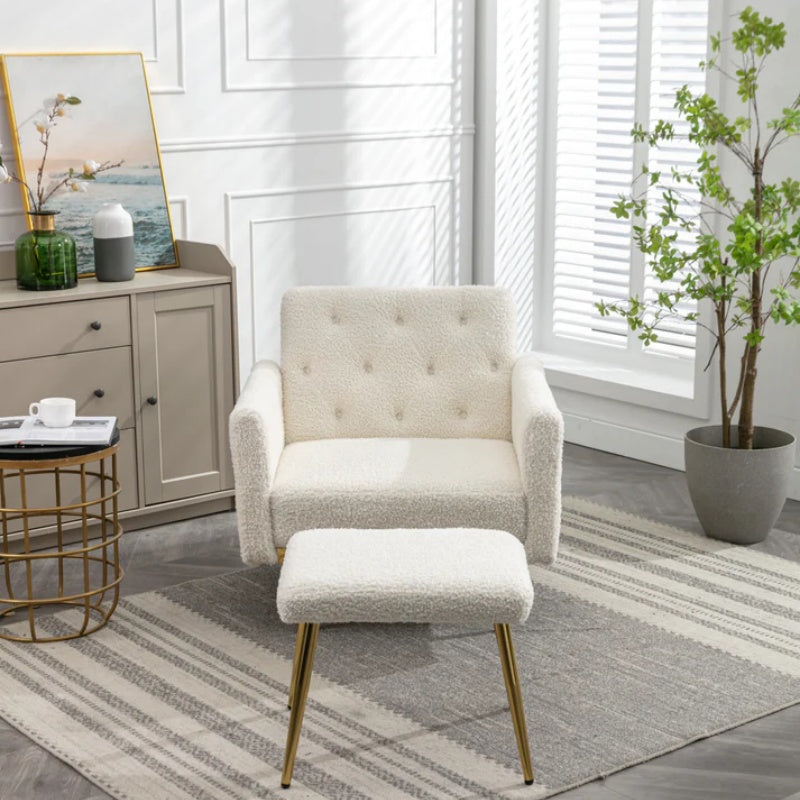 COOLMORE Velvet Accent Chair with Adjustable Armrests and Backrest, Button Tufted Lounge Chair, Single Recliner Armchair with Ottoman-海智集-Default-