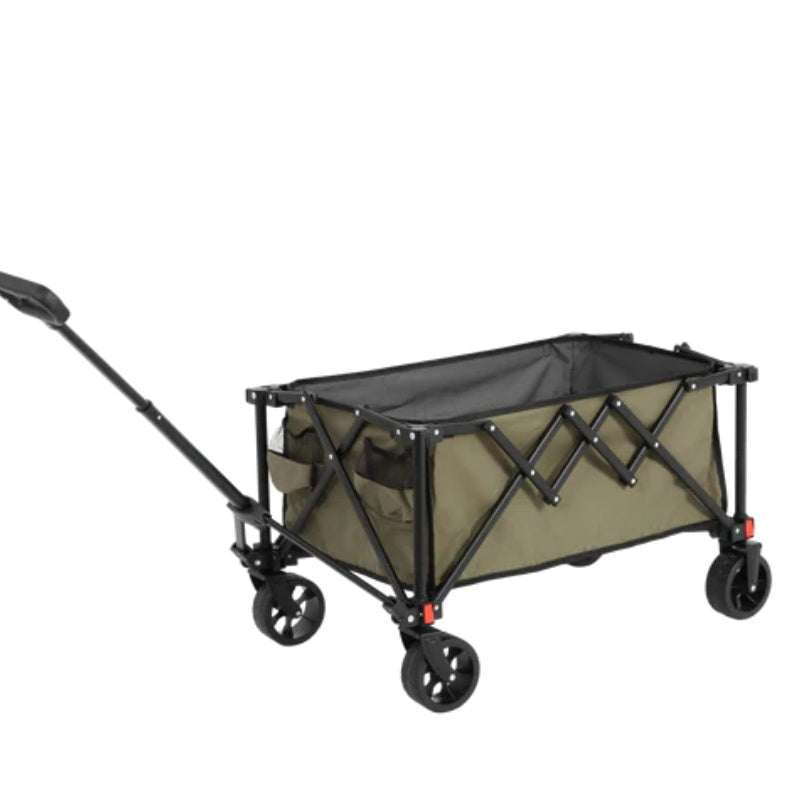 Folding Wagon Carts,Folding Wagon Cart with All Terrain Wheels,Heavy Duty Garden Carts with Adjustable Handle,Outdoor Utility Wagon for Camping Shopping Sports Fishing (army green)-海智集-Default-