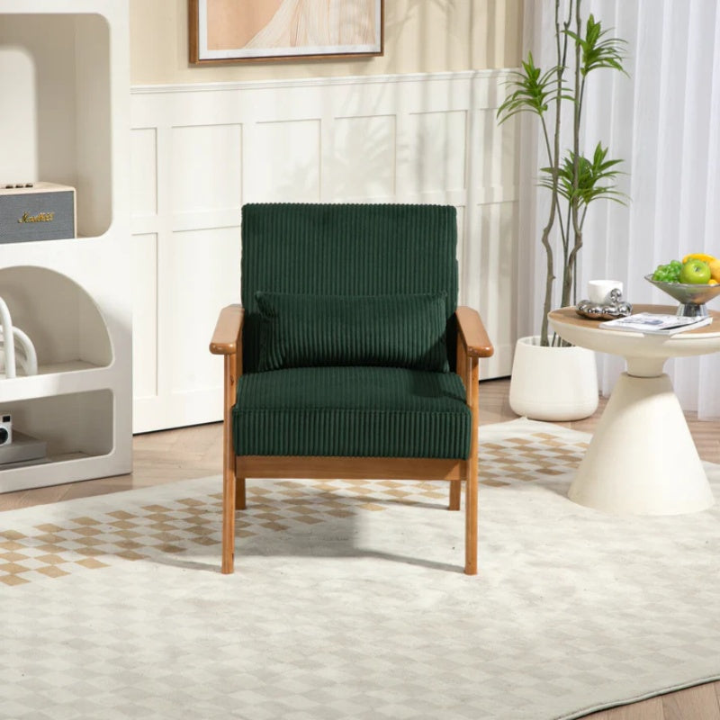 Leisure Chair with Solid Wood Armrest and Feet, Leisure chair, wood frame, velvet, l, solid rubber wood legs, Mid-Century Modern Accent chair, for Living Room Bedroom Studio chair-海智集-Default-