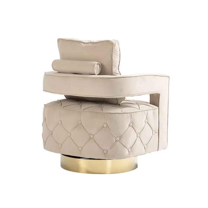 Swivel Accent Chair - Modern Accent Chair with Pillow, Velvet Armchair Side Chair with Tufted Button for Living Room, Bedroom, Office(Beige)-海智集-Default-