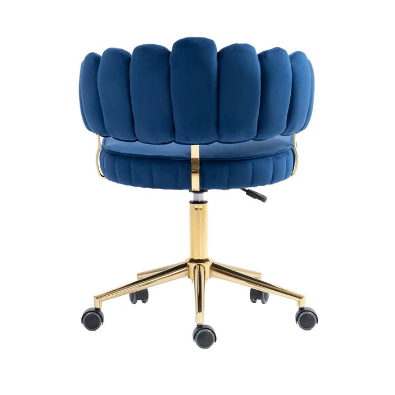 Modern Velvet Home Office Desk Chair with Adjustable Height and Swivel Wheels in Navy-海智集-Default-