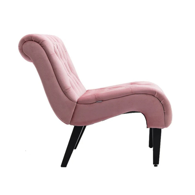 COOLMORE Modern Velvet Armless Accent Living Room Chair / Leisure Chair,Upholstered Fabric Button Comfortable Chair with Wooden Legs for Bedroom, Living Room, Office (Pink Velvet)-海智集-Default-