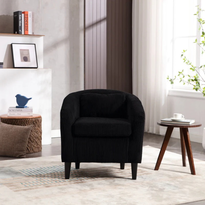 COOLMORE Living Room Accent Barrel Chair, Century Modern Style Decorative Chair, Armchair for Living Room with Thick Cushions and Pillows, Comfy Single Sofa Chair, Chair with Wooden Legs,BLACK-海智集-Default-