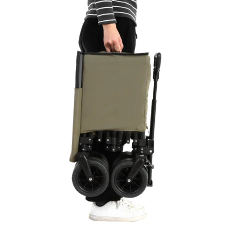 Beach Wagon,Collapsible Wagon 220lbs with Big Wheels Foldable Wagon Carts, Heavy Duty 300L Folding Utility Garden Cart with Big All-Terrain Beach Wheels & Drink Holders. Army Green-海智集-Default-