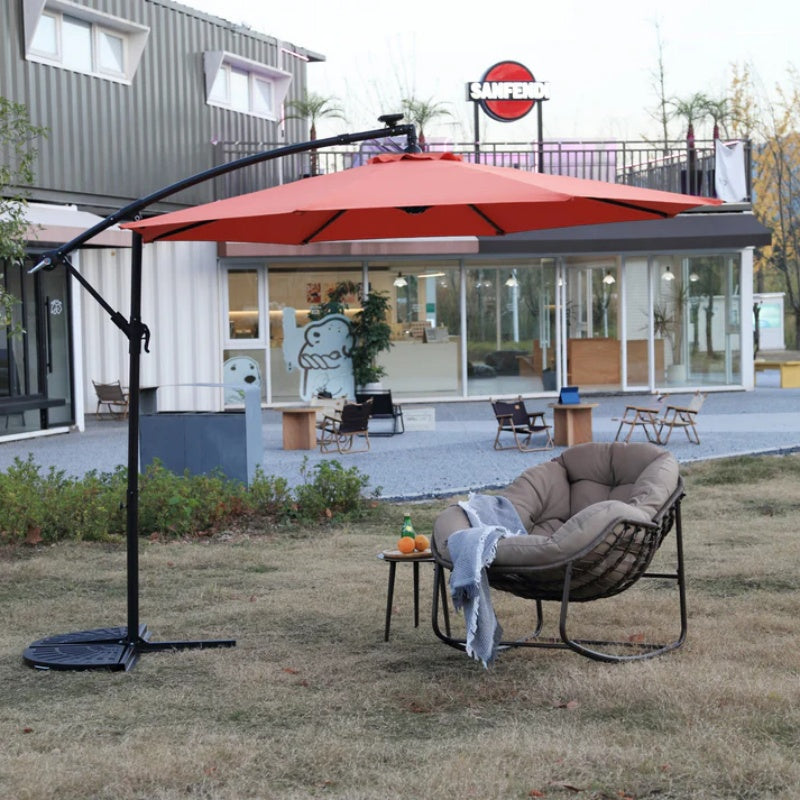 10ft Solar LED Offset Hanging Market Patio Umbrella (orange )(No Base)-海智集-Default-