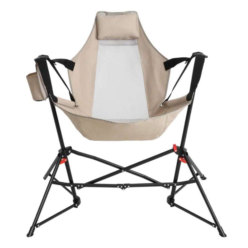 Hammock Camping Chair, Folding Portable Rocking Chair, Aluminum Alloy Adjustable Back Swinging Chair with Pillow Cup Holder, Recliner with Carry Bag for Outdoor Travel Lawn Backyard, Khaki (2pcs)-海智集-Default-