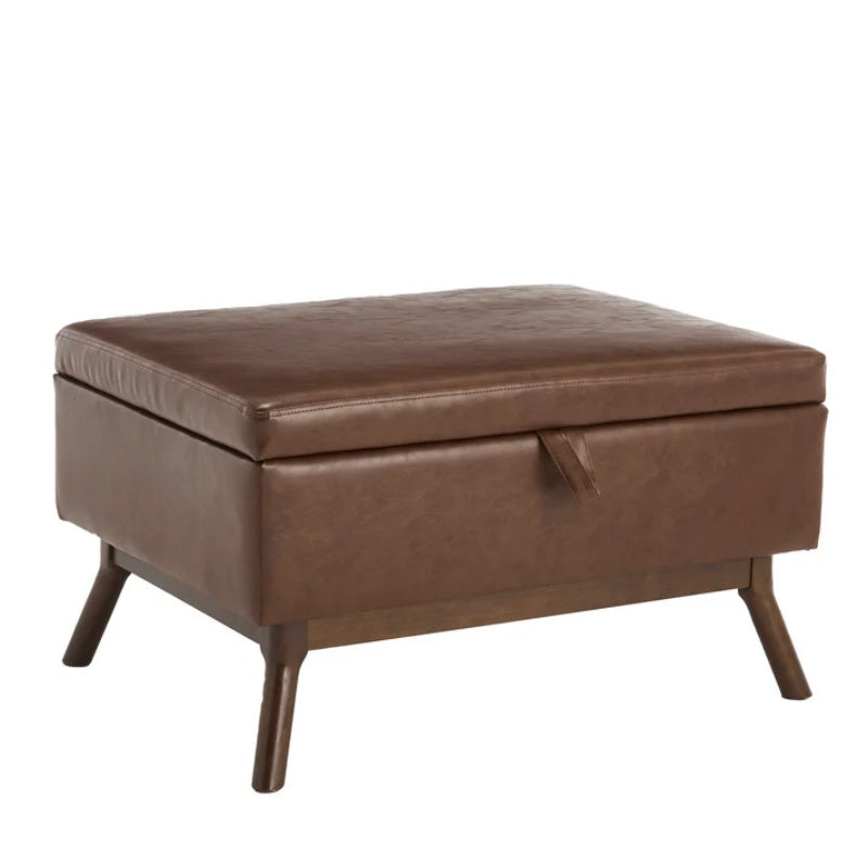 Mid-century modern square coffee table storage bench, assembled, suitable for living room, entryway and family room, used as a coffee table, stirrups, shoe bench-海智集-Default-