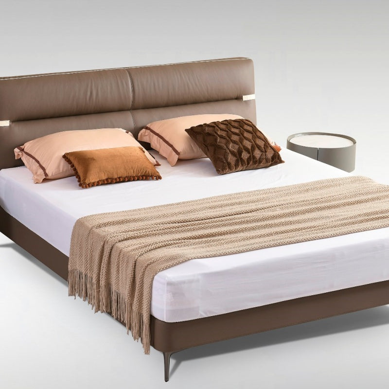 Jin Xuan Series Genuine Leather Bed, Modern and simple Italian light Luxury High-end solid Wood Soft Package XF-05 # (Including bed board but excluding bedside table)-海智集-