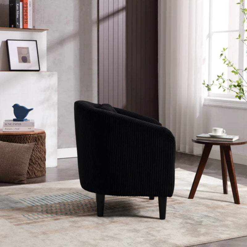 COOLMORE Living Room Accent Barrel Chair, Century Modern Style Decorative Chair, Armchair for Living Room with Thick Cushions and Pillows, Comfy Single Sofa Chair, Chair with Wooden Legs,BLACK-海智集-Default-