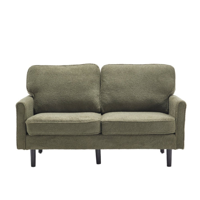 Mid Century Modern Loveseat Sofa with USB Ports, Removable Pillow Cover, Green Boucle Fabric, 56.3 Inches-海智集-Default-