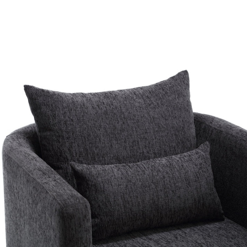COOLMORE Swivel Barrel Chair, Comfy Round Accent Sofa Chair for Living Room, 360 Degree Swivel Barrel Club Chair, Leisure Arm Chair for Nursery, Hotel, Bedroom, Office, Lounge (Carbon Black Chenille)-海智集-Default-