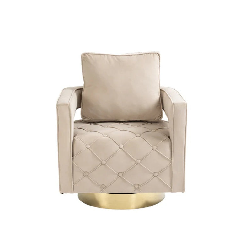 Swivel Accent Chair - Modern Accent Chair with Pillow, Velvet Armchair Side Chair with Tufted Button for Living Room, Bedroom, Office(Beige)-海智集-Default-
