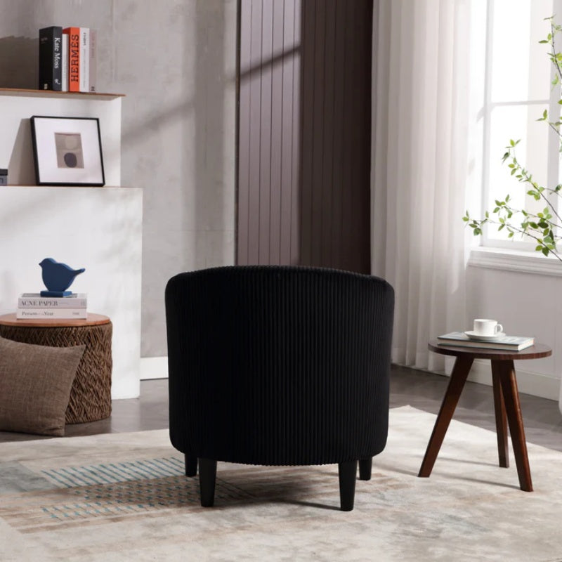COOLMORE Living Room Accent Barrel Chair, Century Modern Style Decorative Chair, Armchair for Living Room with Thick Cushions and Pillows, Comfy Single Sofa Chair, Chair with Wooden Legs,BLACK-海智集-Default-