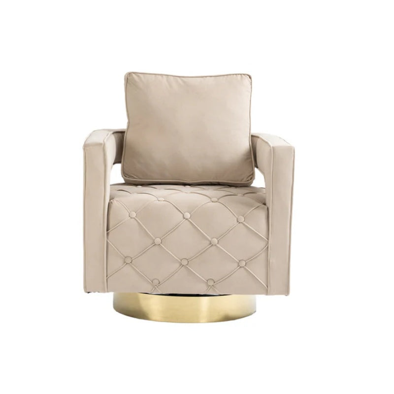 Swivel Accent Chair - Modern Accent Chair with Pillow, Velvet Armchair Side Chair with Tufted Button for Living Room, Bedroom, Office(Beige)-海智集-Default-