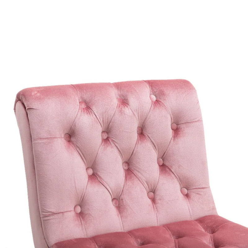 COOLMORE Modern Velvet Armless Accent Living Room Chair / Leisure Chair,Upholstered Fabric Button Comfortable Chair with Wooden Legs for Bedroom, Living Room, Office (Pink Velvet)-海智集-Default-