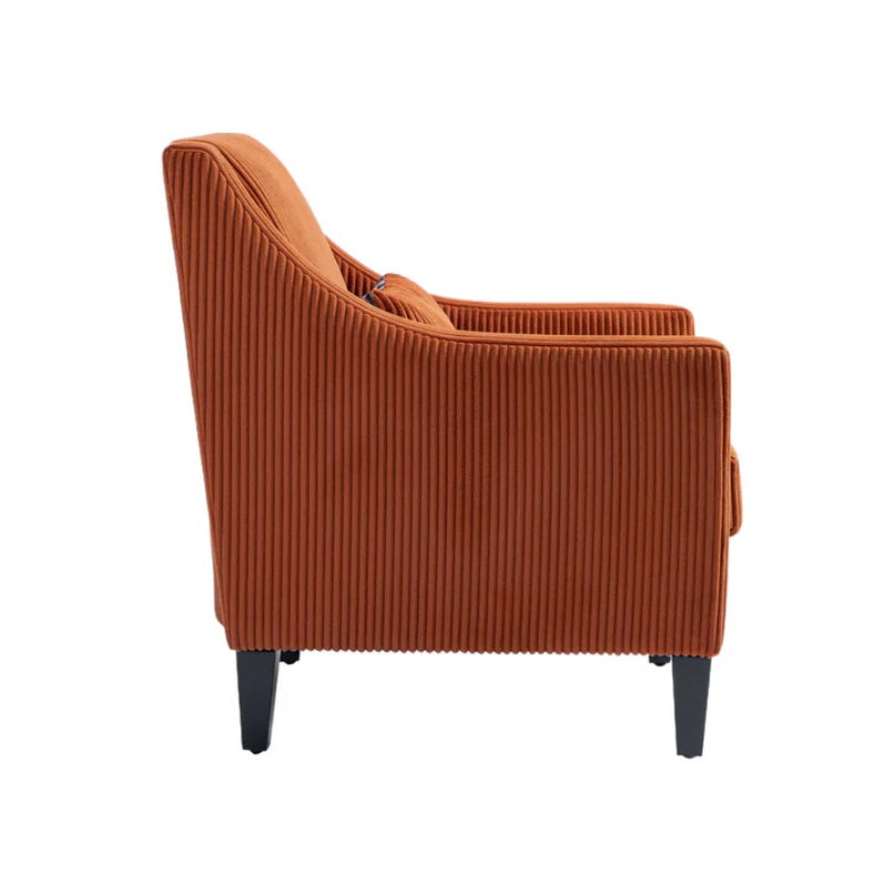COOLMORE Modern Accent Chair,Upholstered Armchair with Scooped Arms for Bedroom,Apartment,Studio,Office,Waiting Room(Orange Corduroy)-海智集-Default-