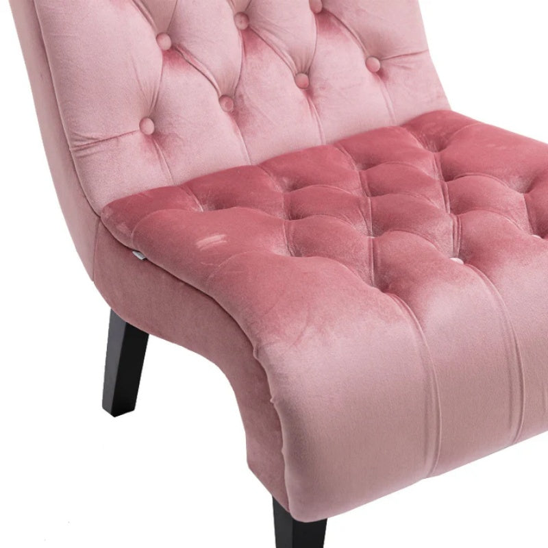 COOLMORE Modern Velvet Armless Accent Living Room Chair / Leisure Chair,Upholstered Fabric Button Comfortable Chair with Wooden Legs for Bedroom, Living Room, Office (Pink Velvet)-海智集-Default-