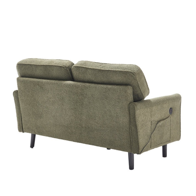 Mid Century Modern Loveseat Sofa with USB Ports, Removable Pillow Cover, Green Boucle Fabric, 56.3 Inches-海智集-Default-