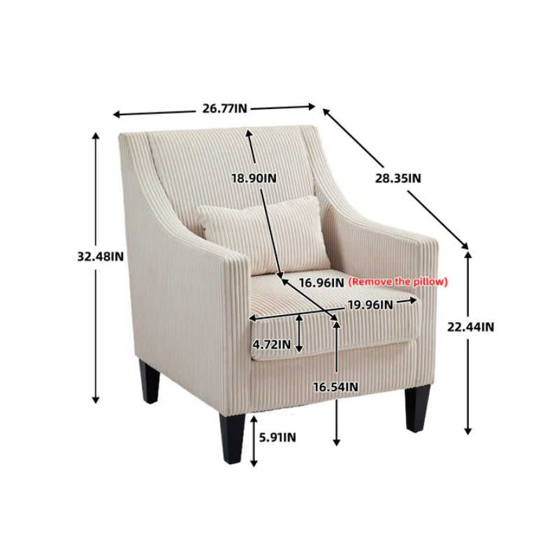 COOLMORE Modern Accent Chair,Upholstered Armchair with Scooped Arms for Bedroom,Apartment,Studio,Office,Waiting Room(Beige Corduroy)-海智集-Default-