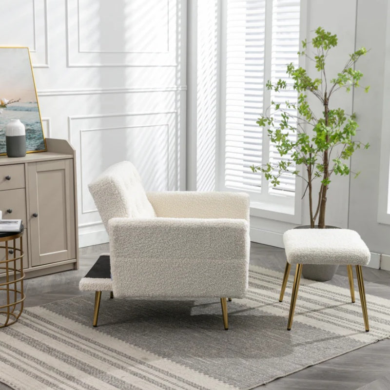 COOLMORE Velvet Accent Chair with Adjustable Armrests and Backrest, Button Tufted Lounge Chair, Single Recliner Armchair with Ottoman-海智集-Default-
