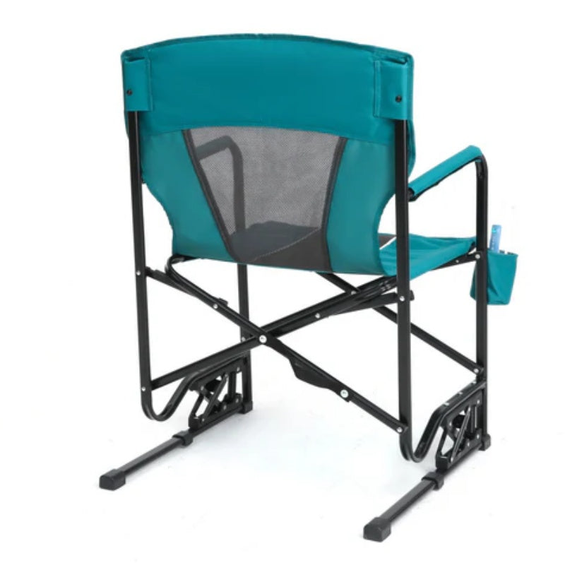 Outdoor Freestyle Rocker Camping Chair Portable Folding Rocking Chair with Solid, Durable Armrests, Drink Holder & Comfortable Backrest -Blue-海智集-Default-