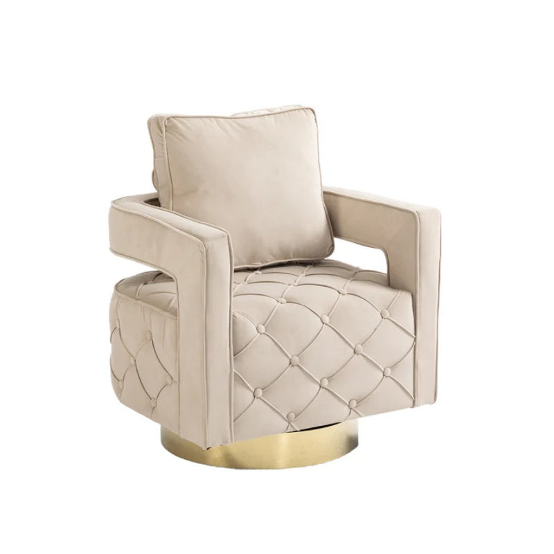 Swivel Accent Chair - Modern Accent Chair with Pillow, Velvet Armchair Side Chair with Tufted Button for Living Room, Bedroom, Office(Beige)-海智集-Default-