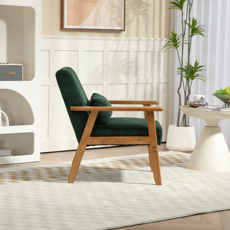 Leisure Chair with Solid Wood Armrest and Feet, Leisure chair, wood frame, velvet, l, solid rubber wood legs, Mid-Century Modern Accent chair, for Living Room Bedroom Studio chair-海智集-Default-