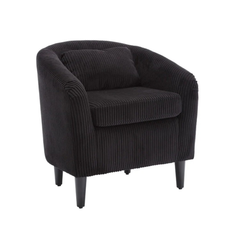COOLMORE Living Room Accent Barrel Chair, Century Modern Style Decorative Chair, Armchair for Living Room with Thick Cushions and Pillows, Comfy Single Sofa Chair, Chair with Wooden Legs,BLACK-海智集-Default-